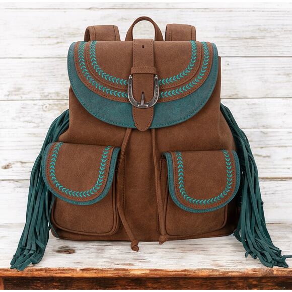 Montana West Fringe Buckle Collection Backpack - Brown *NEW in Package* - Picture 1 of 4